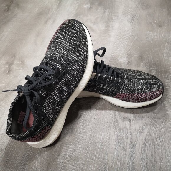 Adidas Pure Boost Ladies Size 9 Black White Red Lightweight Sneakers - Picture 2 of 8